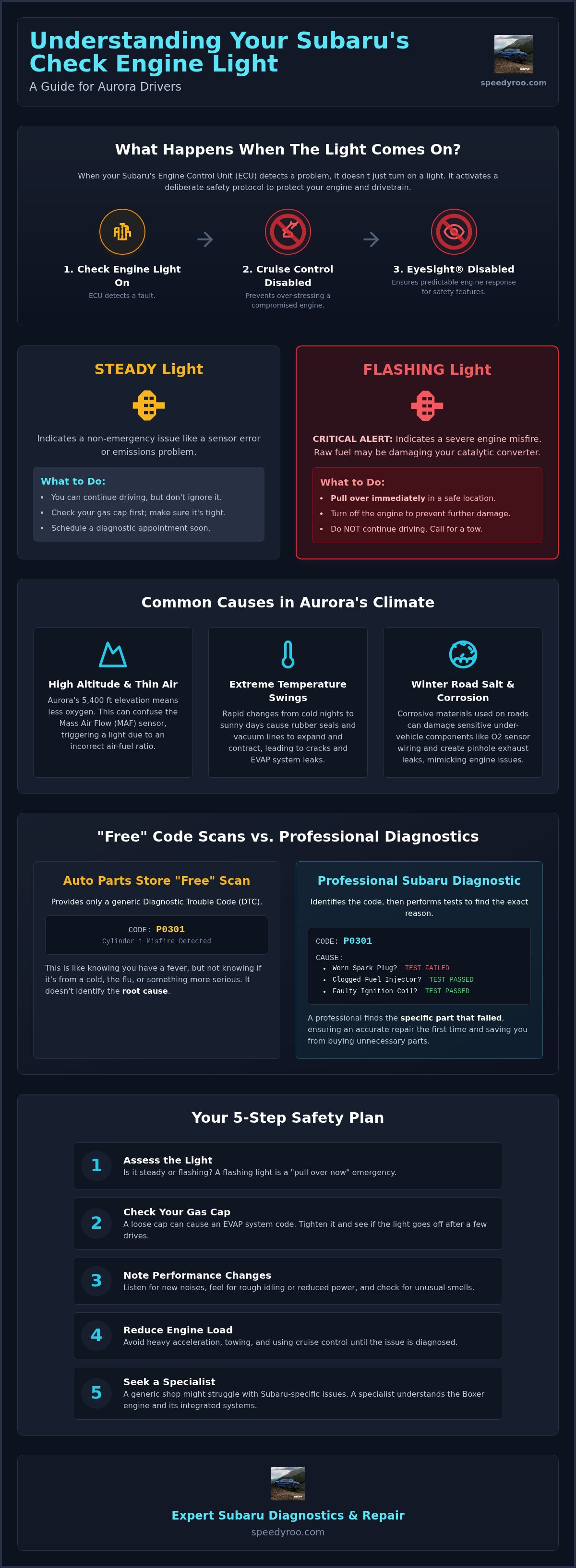 Subaru Check Engine Light in Aurora: Causes, Costs, and Expert Solutions (2026) Subaru Check Engine Light in Aurora: Causes, Costs, and Expert Solutions (2026)