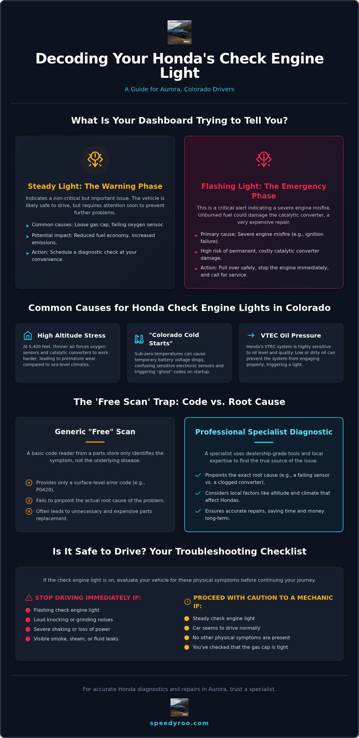 Honda Check Engine Light in Aurora: Diagnosis & Common Causes (2026) Honda Check Engine Light in Aurora: Diagnosis & Common Causes (2026)