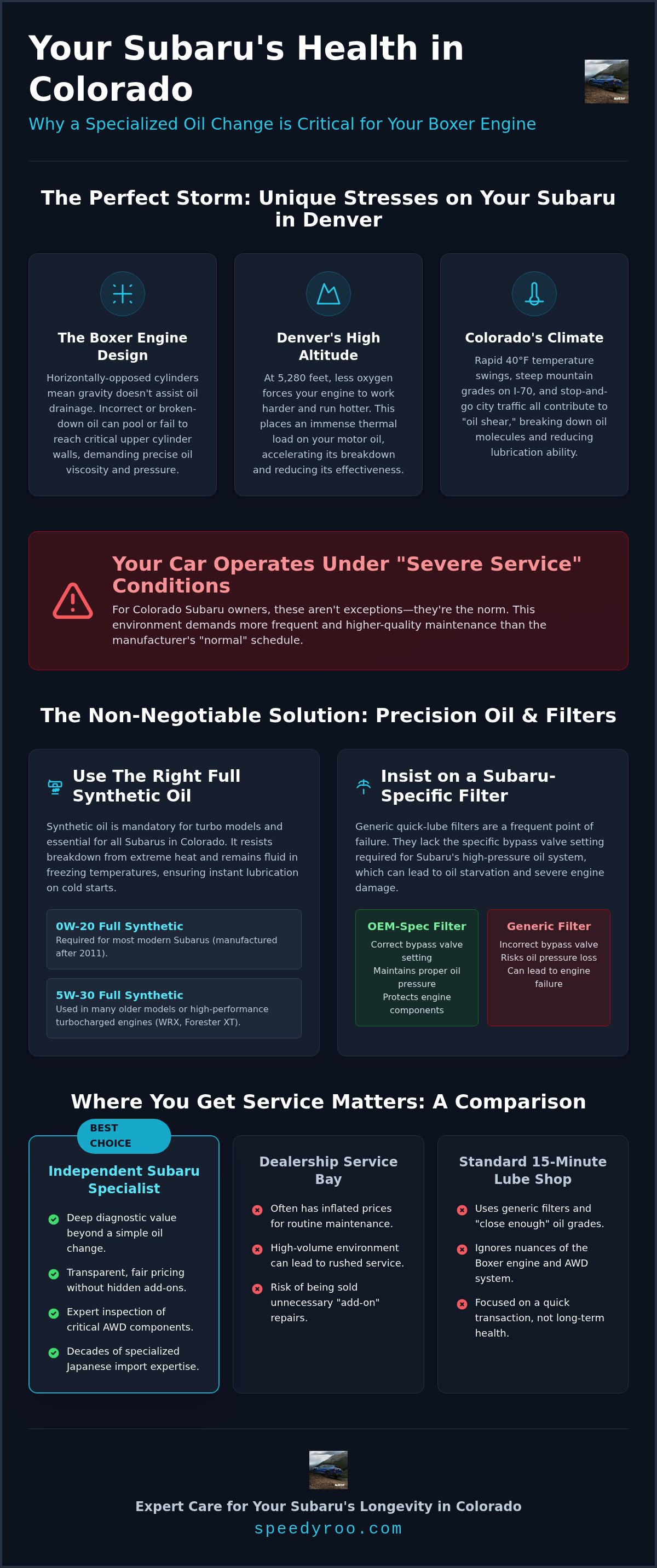 Subaru Oil Change in Denver: Why Specialist Care Matters for Your Boxer Engine Subaru Oil Change in Denver: Why Specialist Care Matters for Your Boxer Engine